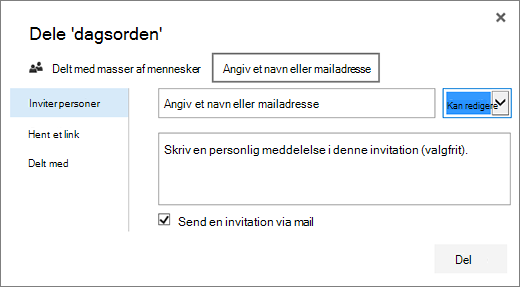 Dialogboksen Del