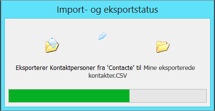 Statusboksen for Eksport.