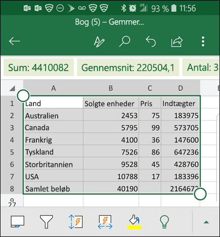 Excel har konverteret dine data og returnerer dem til gitteret.