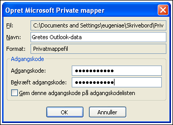 Dialogboksen Opret Microsoft Private mapper