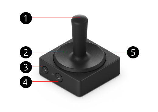 Microsoft adaptiv joystickknap med tal til at identificere fysiske funktioner.