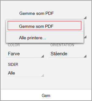 Vælg Gem som PDF