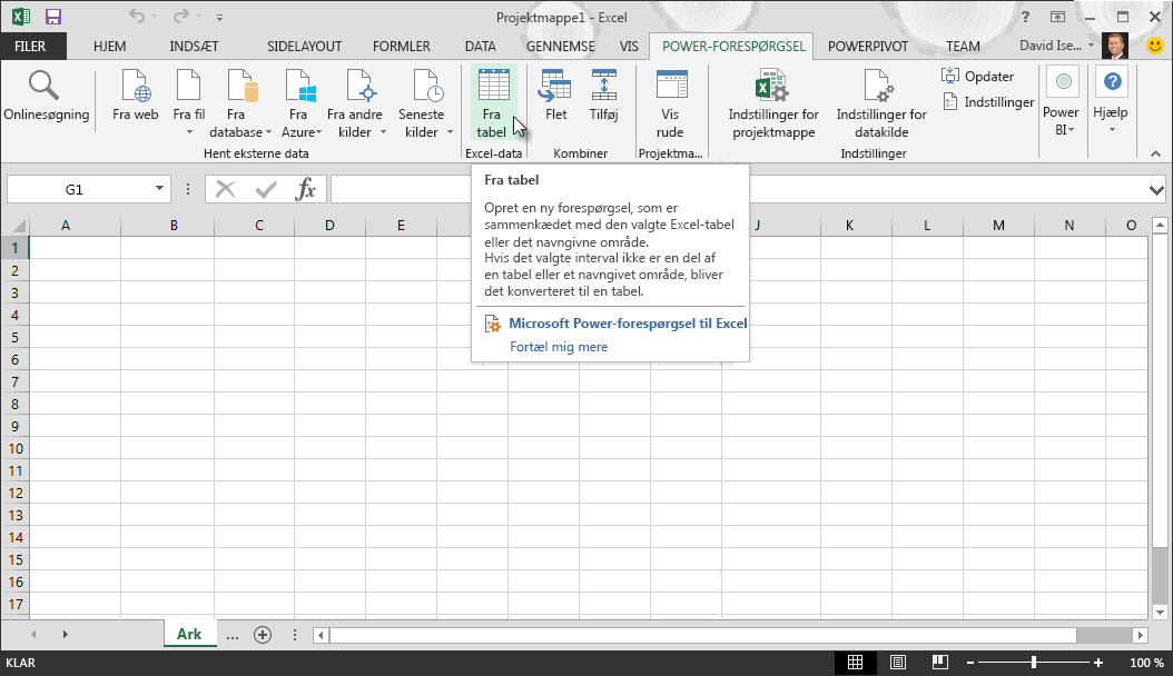 Opret forbindelse til en Excel-datatabel