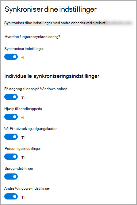 Synkroniser indstillinger i Windows 10 Indstillinger.