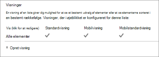 Sektionen Listevisning i Listeindstillinger
