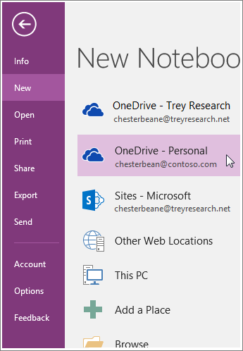 Skærmbillede af, hvordan du opretter en ny OneNote-notesbog.