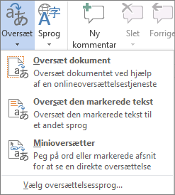 Tilgængelige oversættelsesværktøjer i Office-programmer