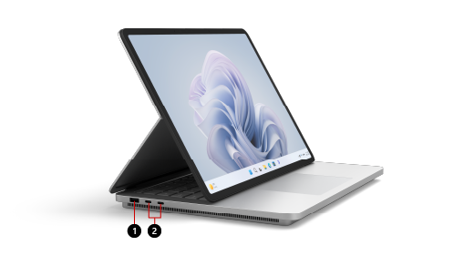 Viser, hvor du kan finde funktioner på Surface Laptop Studio 2.