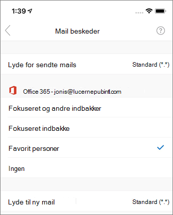 Slå meddelelser til eller fra i Outlook Mobile