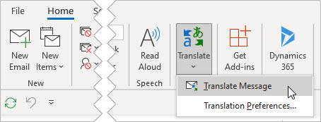 Vælg Oversæt meddelelse