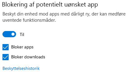 Kontrolelement til blokering af uønsket app i Windows 10.