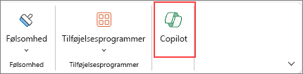 Skærmbillede af, hvordan du får adgang til Copilot-knappen på båndet i Excel.