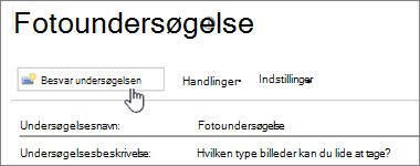 Skærmbillede af undersøgelsessiden med Besvar denne undersøgelse fremhævet.