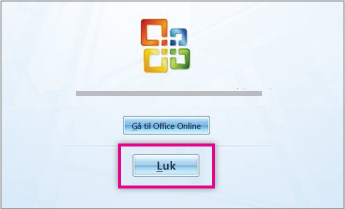 Klik på Luk, når Office er installeret.