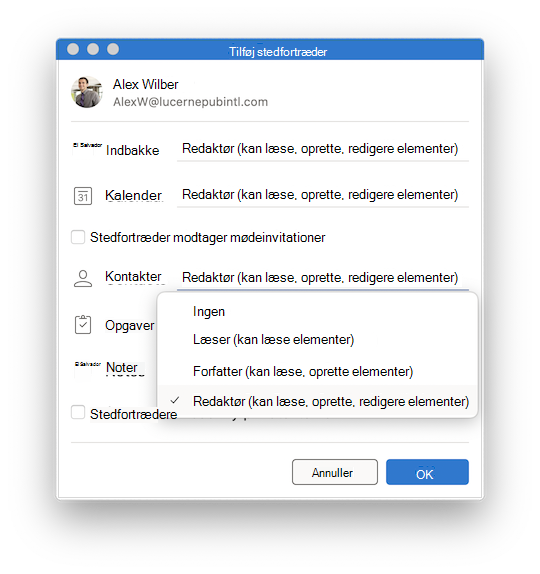 Delegering af Outlook til Mac