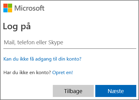 Skærmbillede af Microsoft-logon