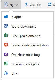 Office 365 Oprette en ny mappe eller et dokument