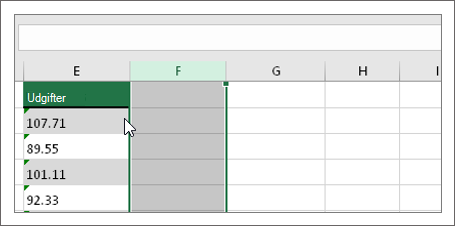 Indsæt en ny kolonne i Excel