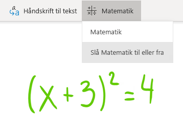 Knappen Matematik i OneNote til Windows 10