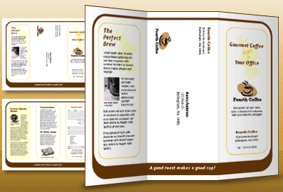 En brochure med tre paneler, der er oprettet i Microsoft Publisher