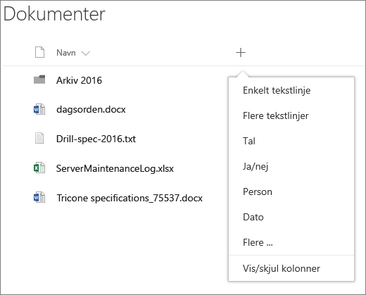 Tilføj en kolonne rulle ned i et gruppeforbundet dokumentbibliotek