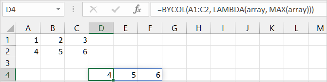 Eksempel på funktionen første BYCOL