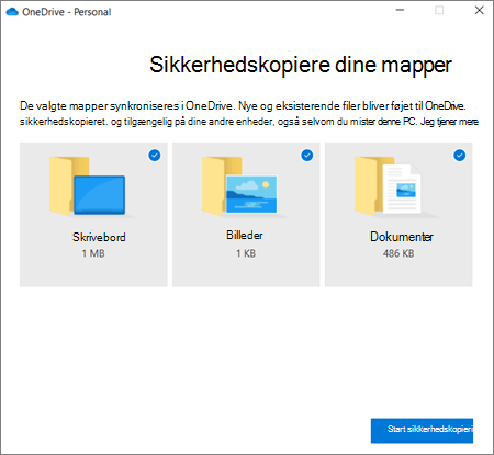 Skærmbillede af dialogboksen Konfigurer beskyttelse af vigtige mapper i OneDrive