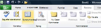 Excel-bånd, fanen Gennemse, Synonymordbog