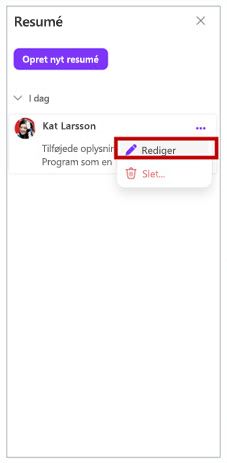 Skærmbillede af knappen Rediger opsummering i Microsoft 365 Loop.