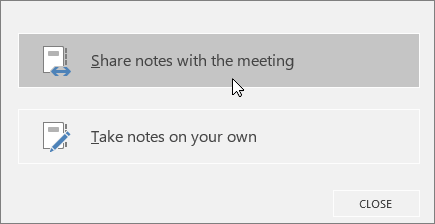Et skærmbillede, der viser dialogboksen mødenoter i Outlook.
