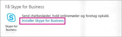 Skærmbillede af knappen Installér i Skype for Business på Office 365-portalen