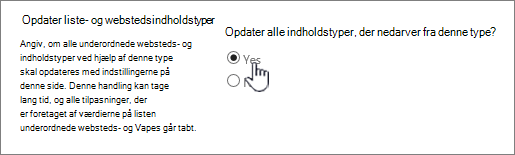 Vælge Opdater alle indholdstyper