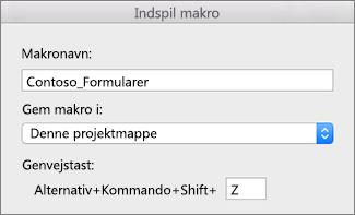 Formularen Indspil makroer i Excel til Mac