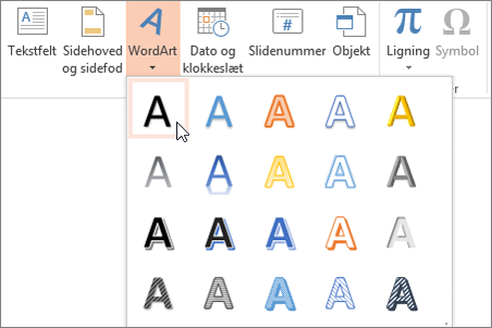 Vælge en WordArt-typografi under fanen Indsæt