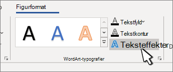 Knappen Teksteffekter i WordArt-typografier fremhævet