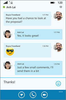 Nyt Skype for Business til Windows Phone, udseende og funktionalitet-samtalevindue