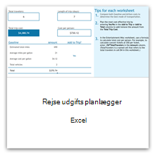 Planlægger af rejseudgifter til Excel