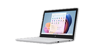 Viser Surface Laptop SE-enheden, åben og klar til brug.
