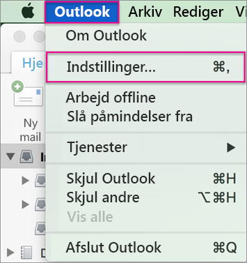 Outlook-menu > Indstillinger