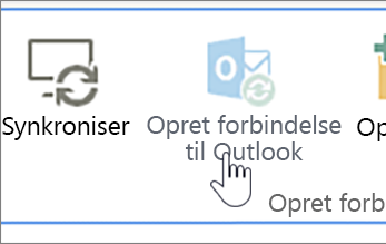Bånd med knappen Opret forbindelse til Outlook deaktiveret, mens den er fremhævet