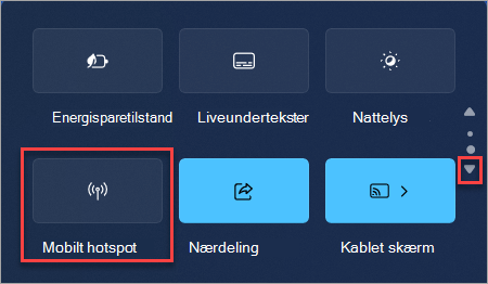 Sådan finder du den hurtige handling for det mobile hotspot i Windows 11 hurtige indstillinger.