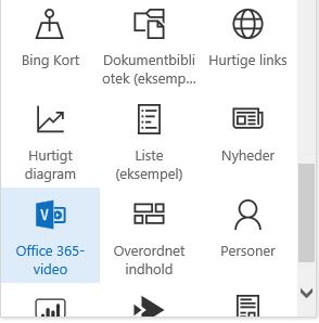 Skærmbillede af knappen Videomenu i Office 365 i SharePoint.