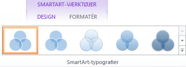 Gruppen SmartArt-typografier under fanen Design under SmartArt-værktøjer