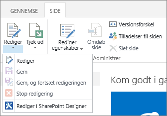 Båndet Side viser deaktiverede knapper