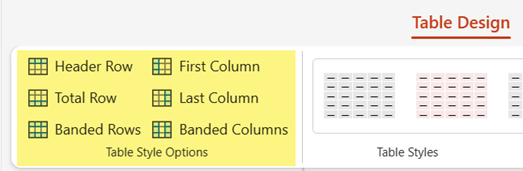 Du kan føje skyggetypografier til bestemte rækker eller kolonner i en tabel.