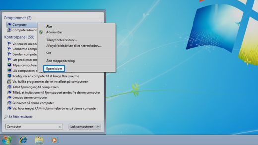 Kontrolpanel i Windows 7-operativsystemet.