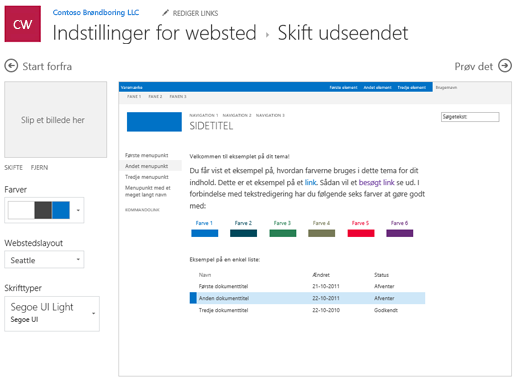 Rediger udseendets farver, skrifttyper og layout