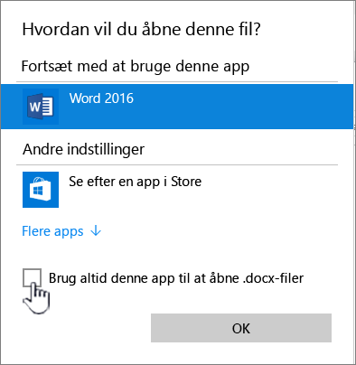 Windows åben med dialogboks