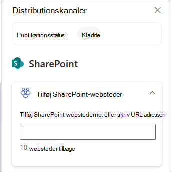 Skærmbillede af ruden til at tilføje SharePoint-websteder.