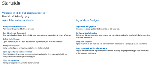 Ny Startside fra Gruppe af websteder